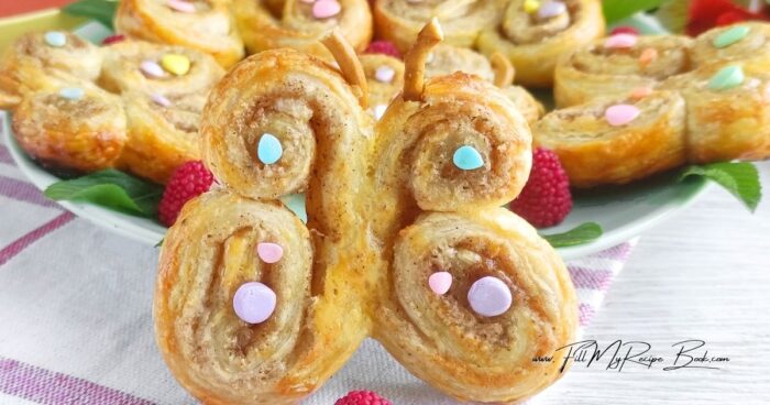 Cinnamon Sugar Butterfly Palmiers Recipe are crisp, flaky puff pastry cookies with caramelized cinnamon sugar layers, easy dessert for tea parties.