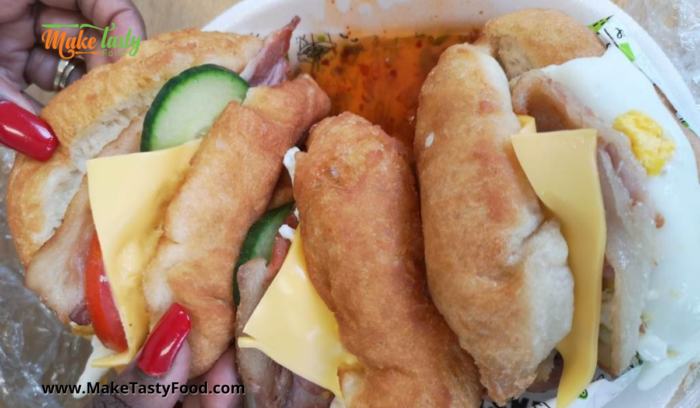 Vetkoek Bacon Egg with salad Filling recipe idea. The best South African Vetkoek meal for breakfast or brunch that is quick and easy.