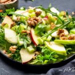 Healthy Waldorf Salad Recipe idea for lunch. Crunchy, freshness of crispy apples, lettuce, and celery topped with walnuts for a family.