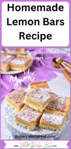 A Homemade Lemon Bars Recipe idea. Bake this buttery shortbread base with lemon zest and juice topping dusted with powdered sugar.