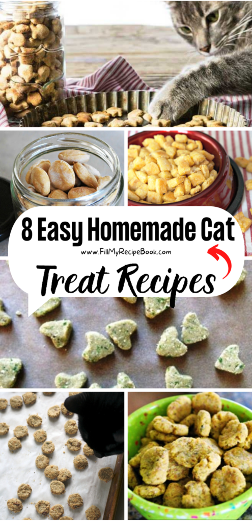 8 Easy Homemade Cat Treat Recipes ideas to create. DIY and 3 ingredient ideas for that special treat for your cats, they love catnip.