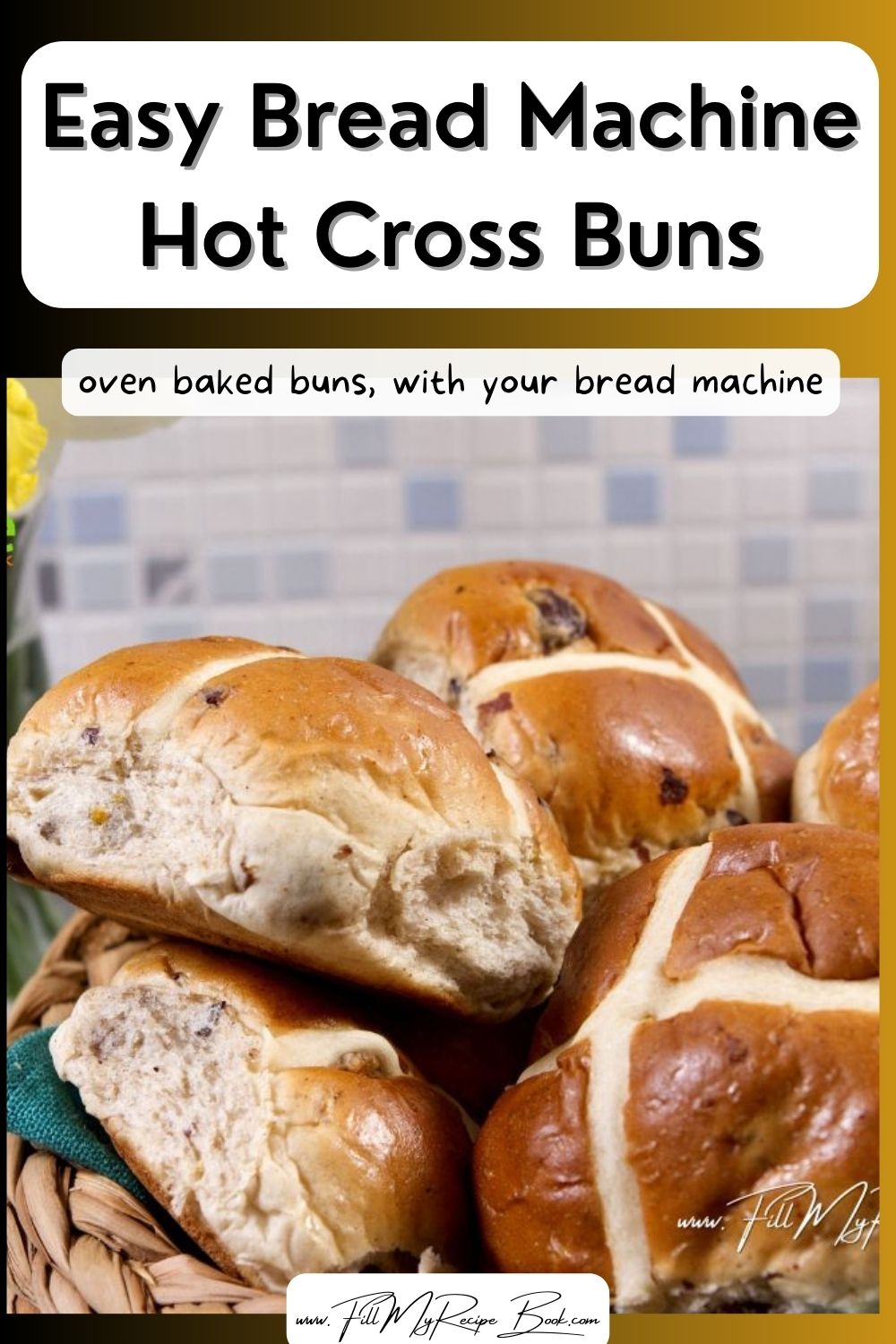 Make perfect Easy Bread Machine Hot Cross Buns with this traditional Easter recipe. Soft, spiced, oven baked buns, with your bread machine.