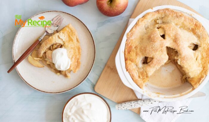 An Easy Homemade Apple Pie and Crust recipe to bake. Double crust with layers of sweet honeycrisp apples, cinnamon and sugar a warm dessert.
