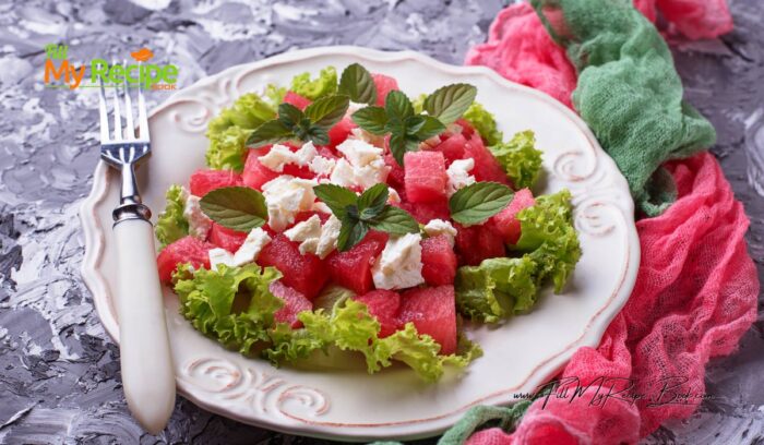 Juicy Summer Watermelon and Feta Salad recipe. Cubed watermelon pairs beautifully, with feta. It's the perfect balance of sweet and salty.