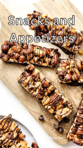Snacks and Appetizers recipe ideas to create. Dips, platters, kebabs on stick, popcorn, cold meat platters and snack bars for treats.