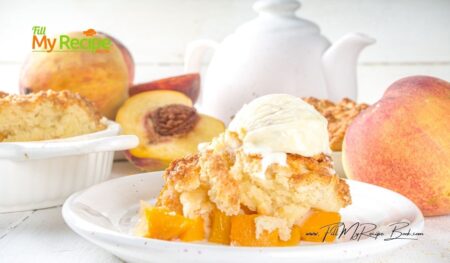 Delicious Homemade Peach Cobbler Recipe made with fresh fruit and baked in two small oven dishes. A simple, comforting dessert perfect for summer.