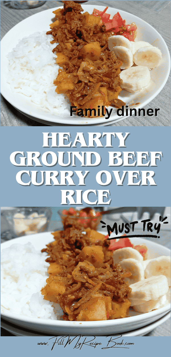 Family friendly Hearty Ground Beef Curry Over Rice recipe with potatoes and carrots. This easy, dinner is full of flavor and perfect for cozy weeknights.