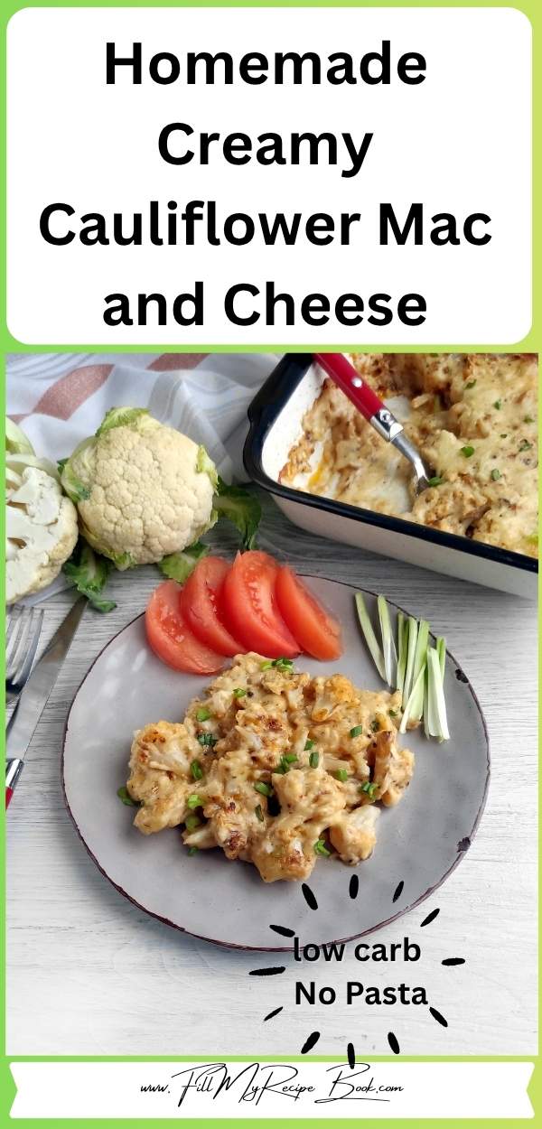 Homemade Creamy Cauliflower Mac and Cheese with cheese sauce. An oven baked spicy cheesy, low-carb comfort food for dinner.