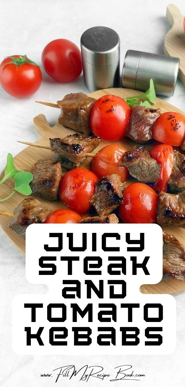 Enjoy a simple and quick light dinner on a summer evening with these tender marinated Juicy Steak and Tomato Kebabs grilled on the stovetop, the best.