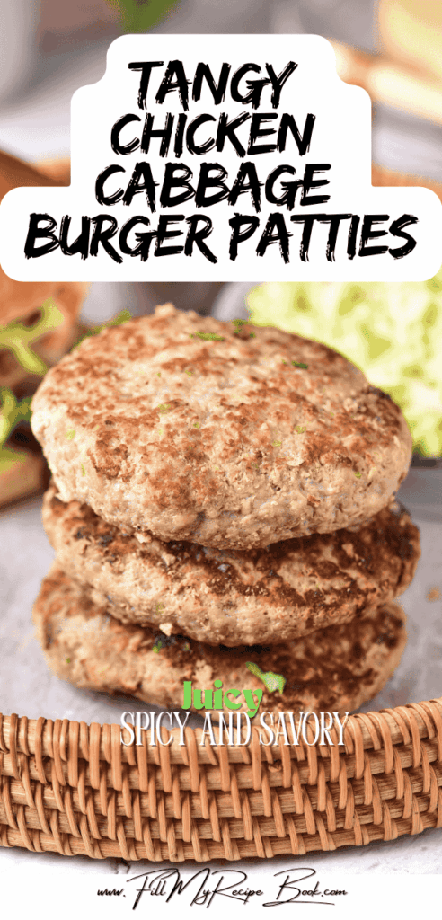 Family favorite homemade Tangy Chicken Cabbage Burger Patties, paired with a crispy coleslaw for a fresh touch. Simply sauté them in a skillet pan.