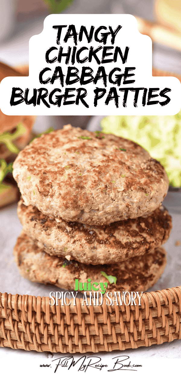 Family favorite homemade Tangy Chicken Cabbage Burger Patties, paired with a crispy coleslaw for a fresh touch. Simply sauté them in a skillet pan.