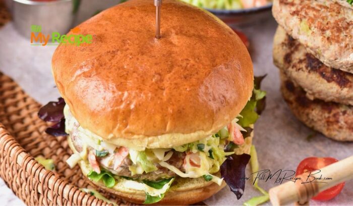 Assemble the burger from available products you have in the kitchen.
Our favorite for a crunch are the coleslaw with these simple delicious added ingredients.
hamburger bun
coleslaw
cheese
pickled gherkins
tomatoes
lettuce
sauces