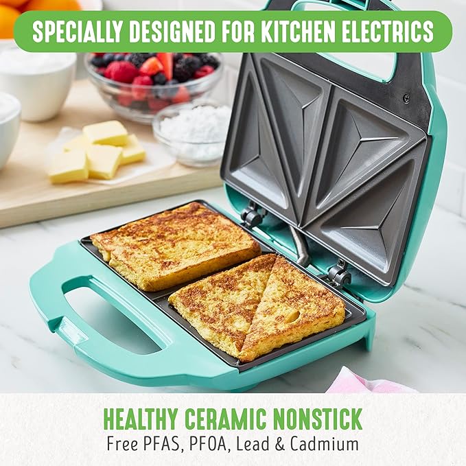 GreenLife Pro Electric Panini Press Grill and Sandwich Maker, Healthy Ceramic Nonstick Plates, Easy Indicator Light, PFAS-Free, Turquoise. (or a color you prefer)