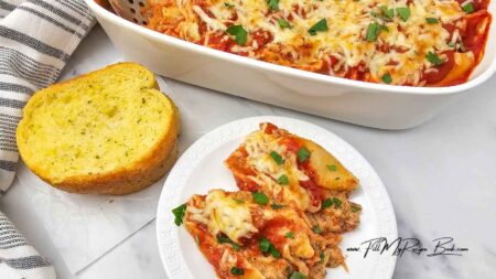 A cozy creamy Italian sausage stuffed shells recipe with three cheeses and marinara is the ultimate comfort food for dinner on busy nights.