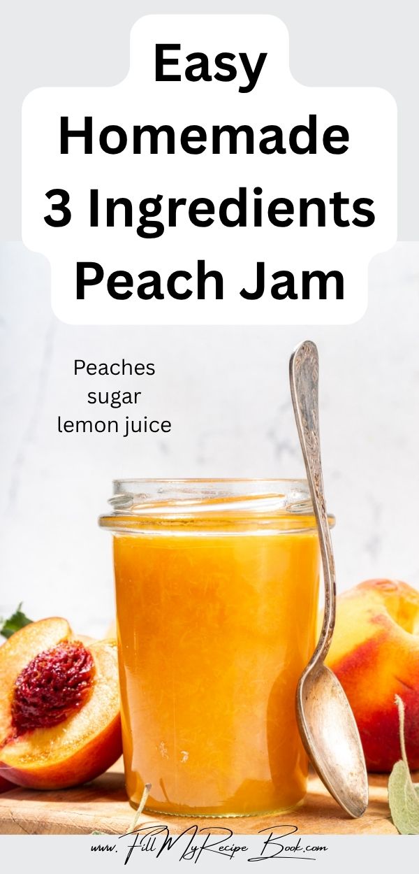 Make this easy homemade peach jam with just peaches, sugar, and lemon juice. No pectin needed! A sweet, simple recipe perfect for beginners.