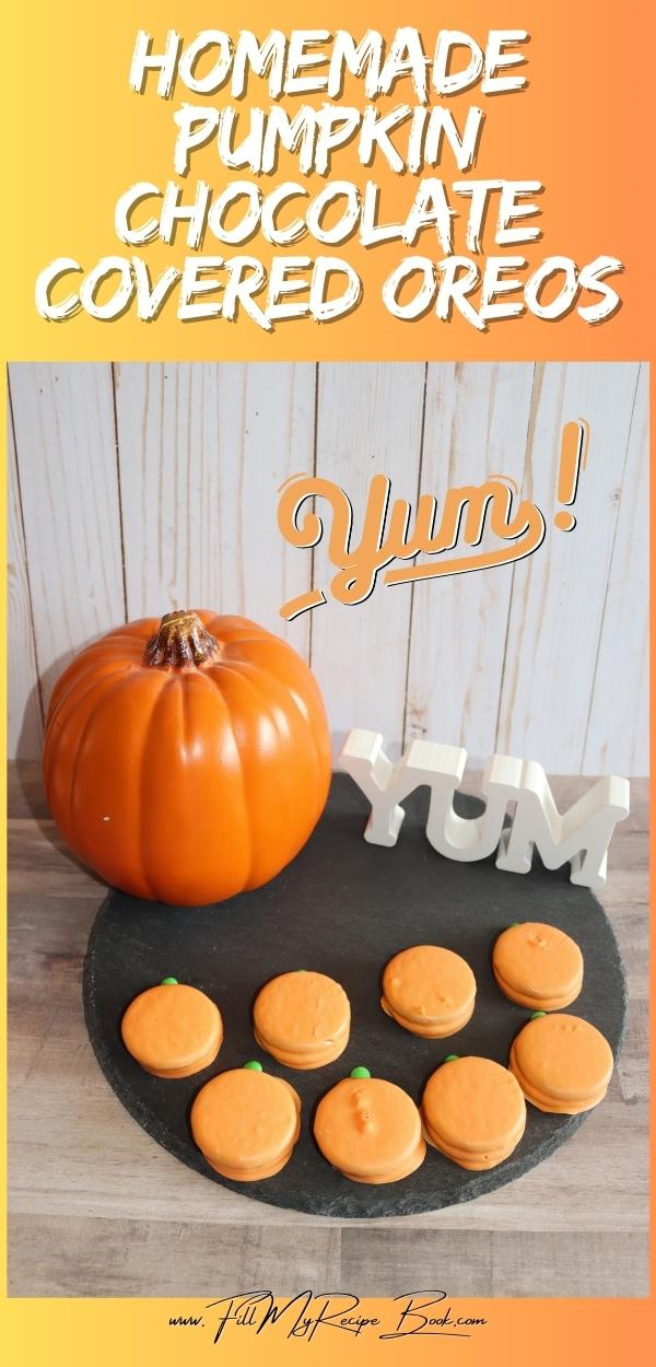 Quick Homemade Pumpkin Chocolate Covered Oreo's recipe idea for holiday events, or seasons. So simple just 3 ingredients, no bake dessert.