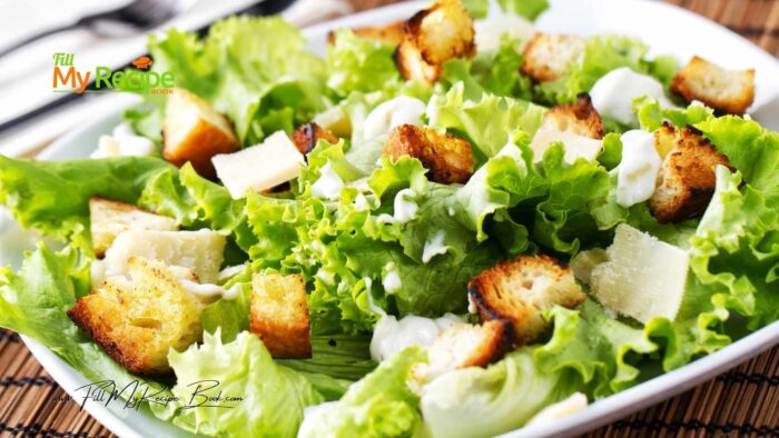 Zesty Caesar Salad with Crunchy Garlic Croutons and a creamy homemade dressing. A fresh, flavorful salad perfect for lunch or gatherings.