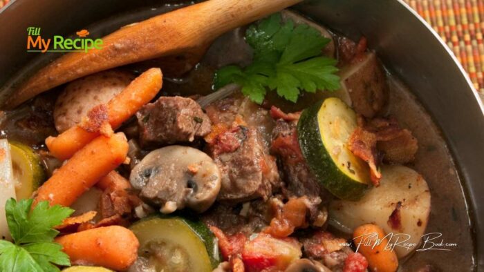 Beef Stew with Fresh Vegetables. An easy recipe meal cooked with vegetable juice in a pot on the stove top with fresh organic vegetables.