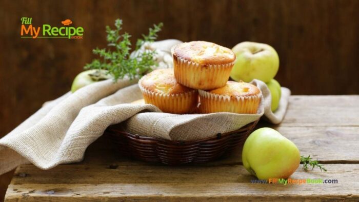 Healthy Easy Apple Muffins recipe for snacks. Fresh homemade muffins with cinnamon and coconut oil and honey, topped with brown sugar.