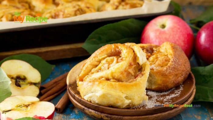 Homemade Apple Cinnamon Rolls recipe with white glazing. Easy dessert filled with sliced sweet apple, and brown sugar for a breakfast snack.