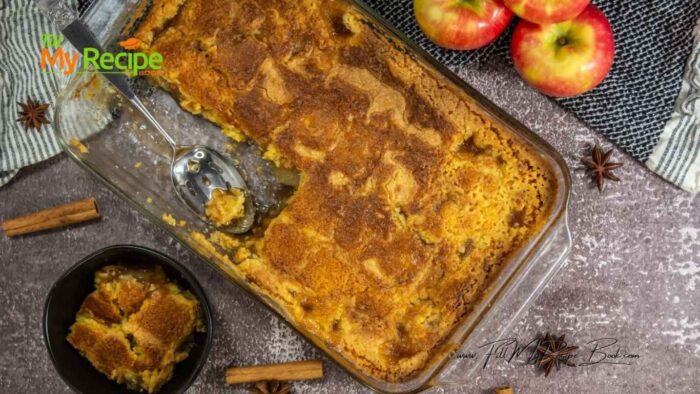 Homemade Apple Dump Cake recipe made from scratch. Easy and most delicious dessert with cinnamon apples and a crunchy topping.