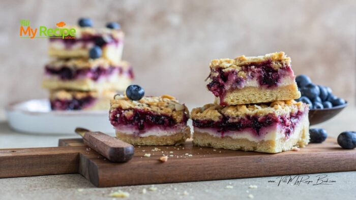 To Assemble the shortbread, cheesecake blueberry bars:

Once the shortbread has cooled a little, add your cheesecake mixture, and top with enough blueberry sauce. (you don't have to make a thick topping, as the sauce will make two cups)Also add your crumbed mixture(no 8) on top and bake in the oven for 25 minutes.