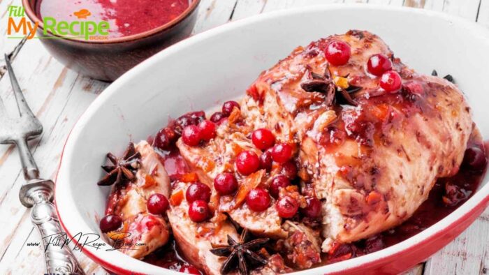 Apple Cranberry Stuffed Chicken Breast recipe. An easy bake idea with grilled chicken stuffed with honey, mustard and fruit mixture.