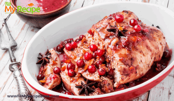 Apple Cranberry Stuffed Chicken Breast recipe. An easy bake idea with grilled chicken stuffed with honey, mustard and fruit mixture.