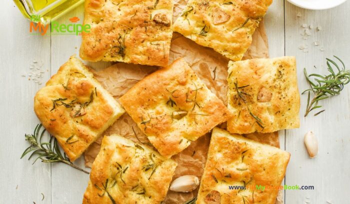 Garlic Rosemary Focaccia Bread Machine dough Recipe. For an easy oven bake flat bread with fresh rosemary and herbs topping. The best.