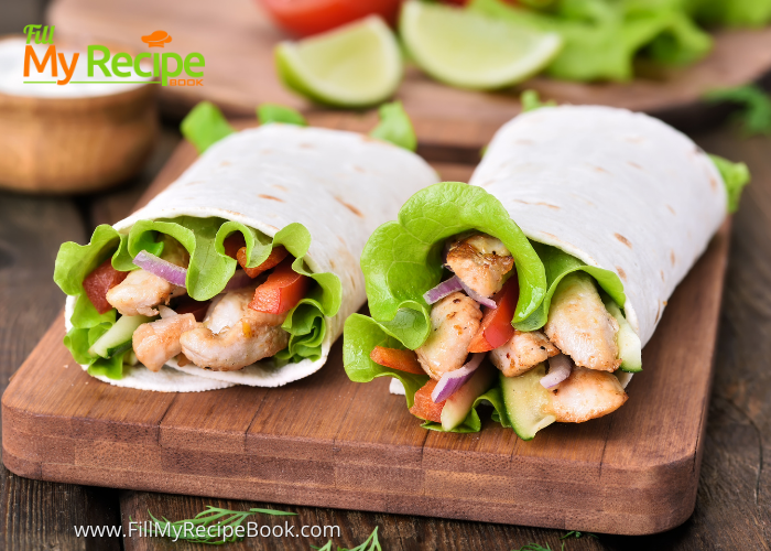 How to Make a Chicken Tortilla Wrap with spicy pieces of chicken and fresh crispy lettuce and tangy cheddar cheese.