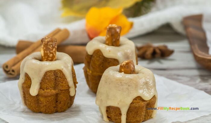 These Mini Pumpkin Bundt Cakes recipe are spicy and made from scratch. An easy bake, with vanilla butter icing, makes a moist dessert.