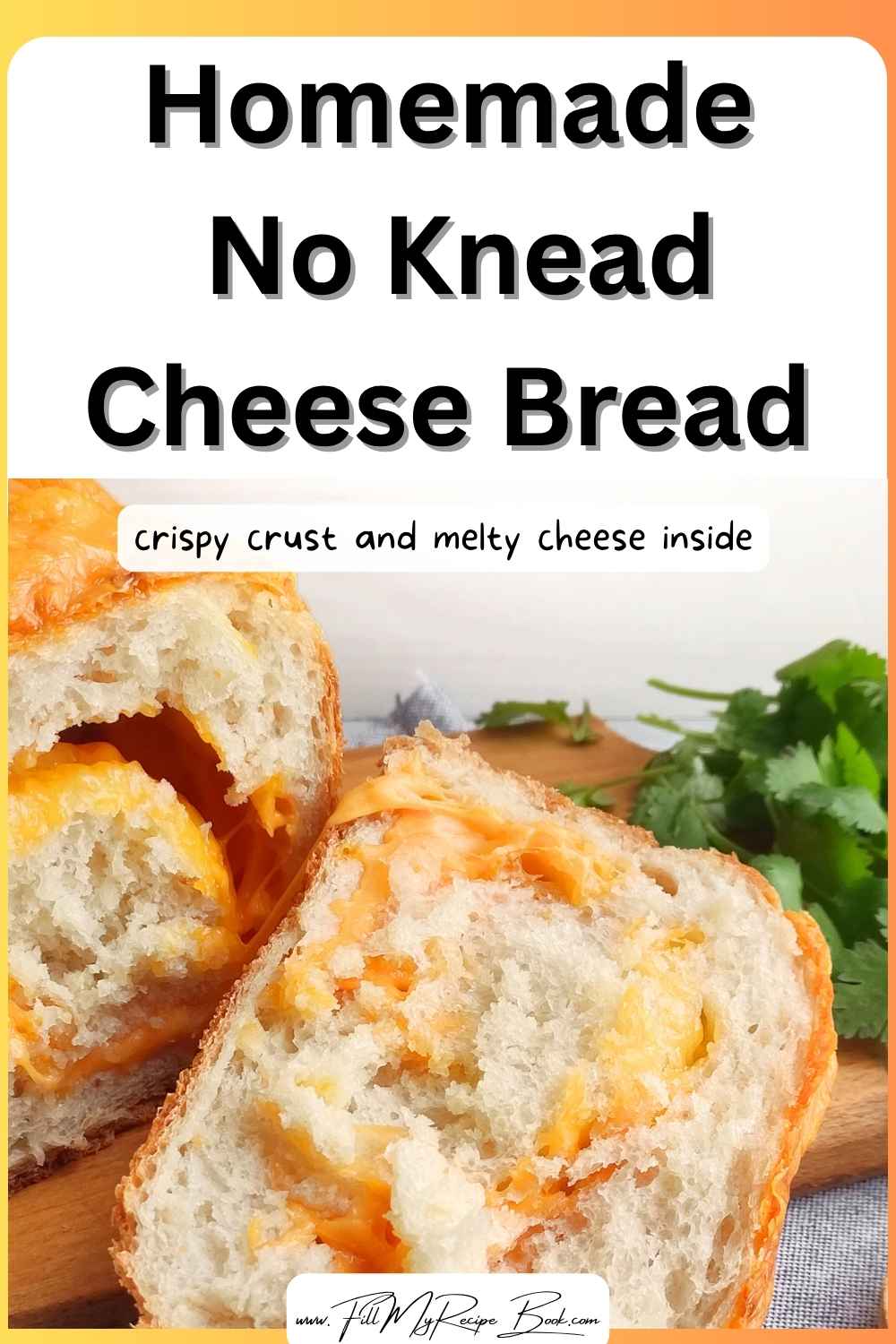 Homemade No Knead Cheese Bread with a golden crust and cheesy center. Simple to make, with rising time needed, perfect for relaxed baking.