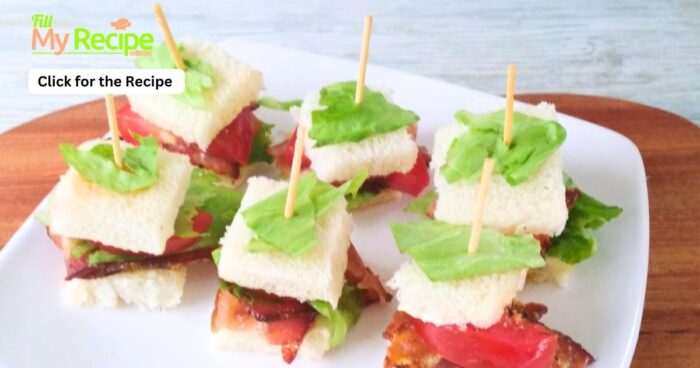 Mini BLT Toothpick Appetizers recipe idea for a party. Great finger food sandwich that are a one bite savory appetizer on toothpick skewers.