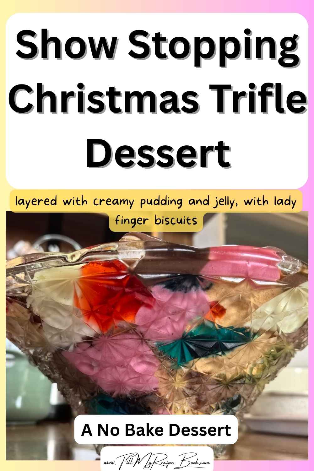 Make this Show stopping Christmas trifle dessert layered with creamy pudding and jelly. A festive, easy holiday dessert that everyone will love!