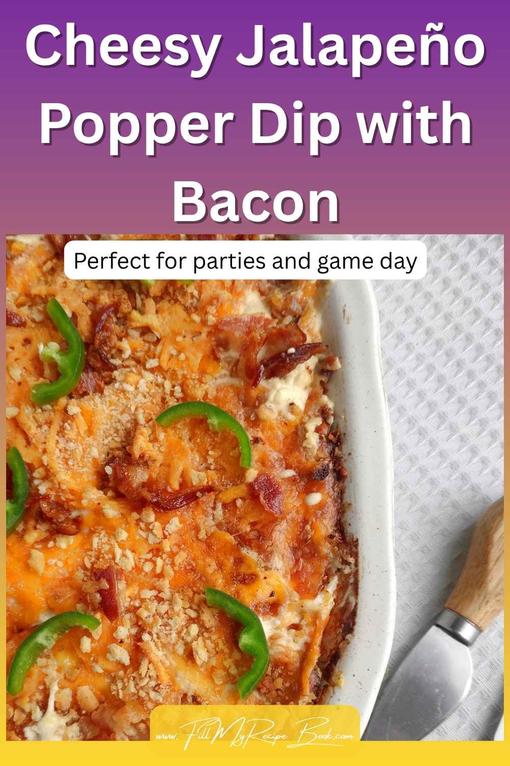 Creamy Jalapeño Popper Dip with Bacon. An easy, cheesy baked appetizer loaded with cream cheese, and crispy bacon. Perfect for parties and game day.