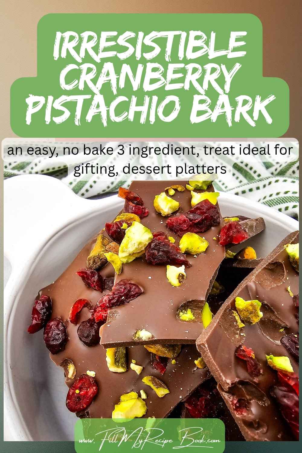 Make this Irresistible Cranberry Pistachio Bark. A quick and festive holiday treat with chocolate, tart cranberries, and crunchy pistachios.