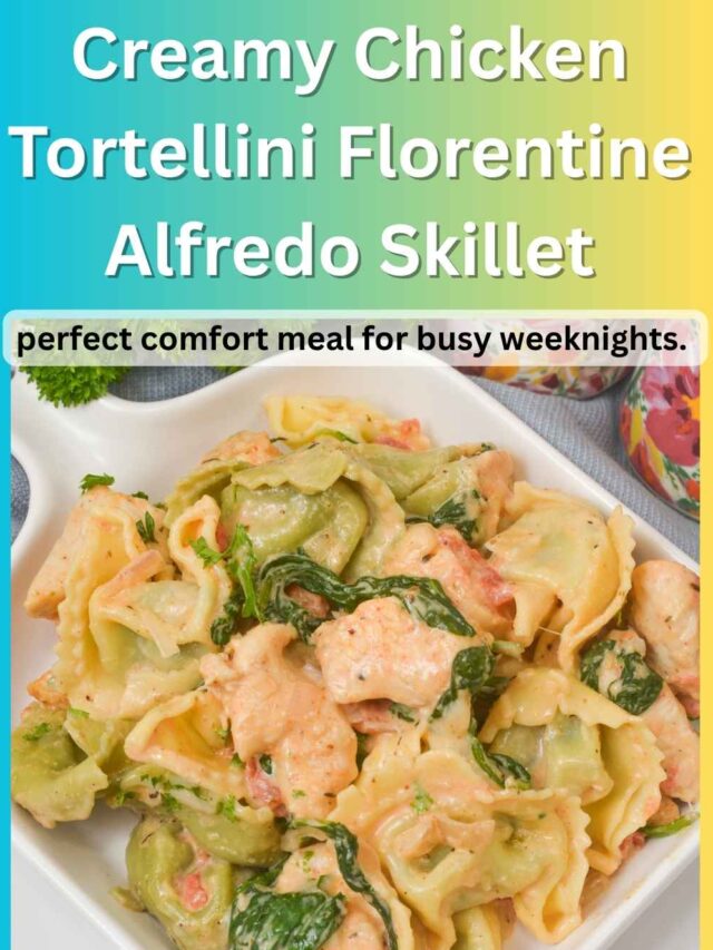 A Creamy Chicken Tortellini Florentine Alfredo Skillet made in one pan. Easy, comforting, and loaded with spinach, tender chicken, and cheesy tortellini.