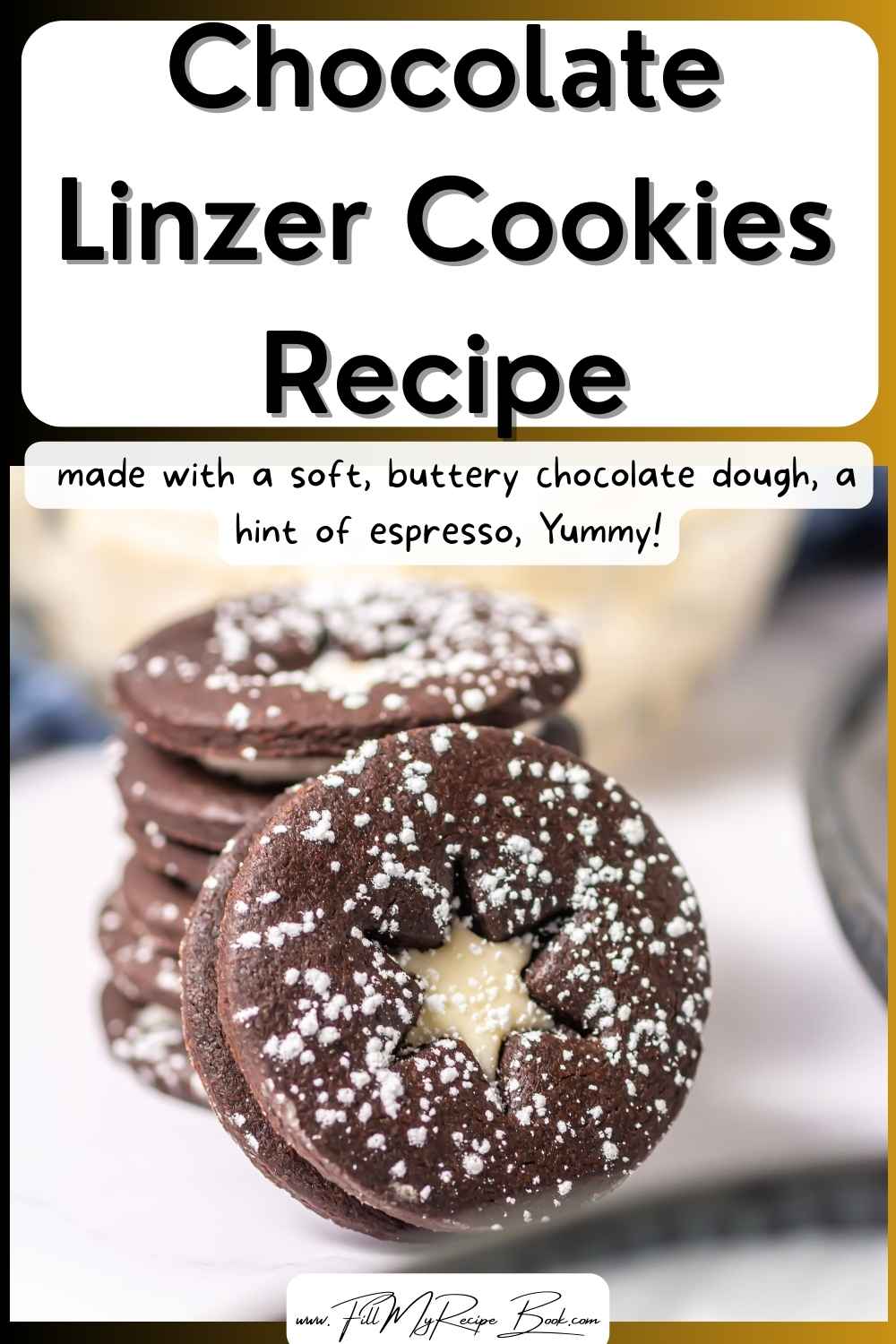 Chocolate Linzer Cookies Recipe made with a soft, buttery chocolate dough, a hint of espresso, and filled with a rich cream cheese frosting.