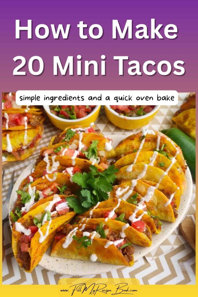 Learn How to make 20 mini tacos with simple ingredients and a quick oven bake. These bite sized tacos are perfect for parties, snacks, or easy meals. 