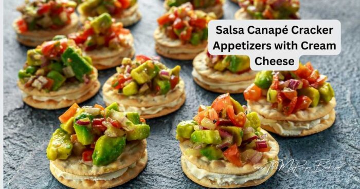 Place the softened cream cheese in a bowl and stir until smooth and spreadable.
Lay half of the crackers on a serving tray. Spread a generous layer of cream cheese on each cracker.
Top each cream cheese covered cracker with a second cracker to form a sandwich.
Spoon a small amount of salsa on top of each cracker sandwich.