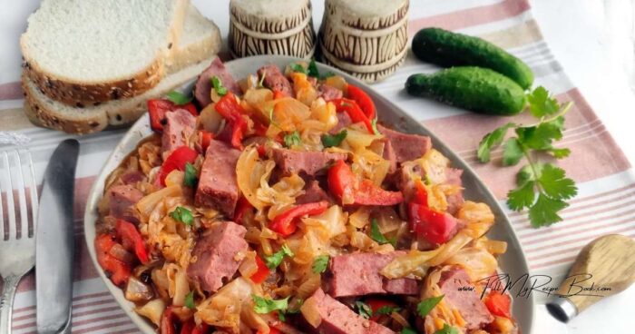 Transfer to a serving plate and garnish with fresh herbs. Serve with white bread and fresh cucumbers.