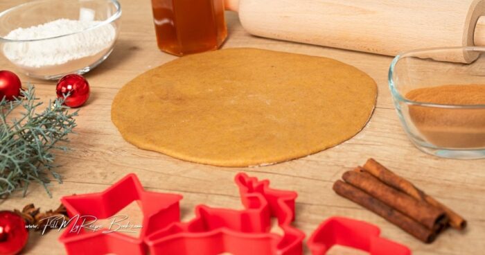 For the full instructions see the recipe attaches. 
Remove one dough disc from the fridge and place it between two sheets of parchment paper. Roll the dough out to about ⅛-inch thickness, then cut into your favorite shapes. If using the cookies for decorating or hanging, carefully cut a small hole with a straw or skewer before baking.
