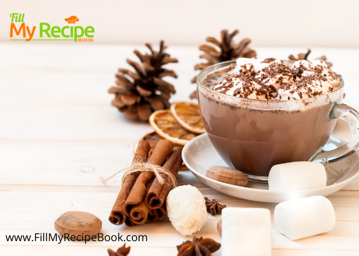 Cinnamon Hot Chocolate and Marshmallows drink recipe with a pinch of cayenne. Artisanal marshmallows to melt on top with cocoa powder.