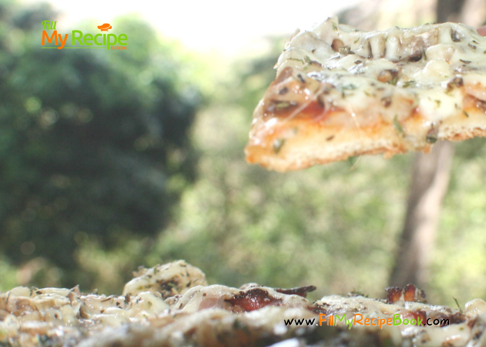 For a quick and easy weekend lunch or supper make this Quick Homemade Pizza filled with bacon and banana, herbs and cheese, or mini pizza.