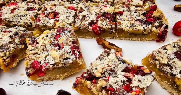 Enjoy these Easy Homemade Cranberry Orange Pecan Pie Bars. Sweet, nutty, and citrusy, perfect holiday dessert bars everyone will love.