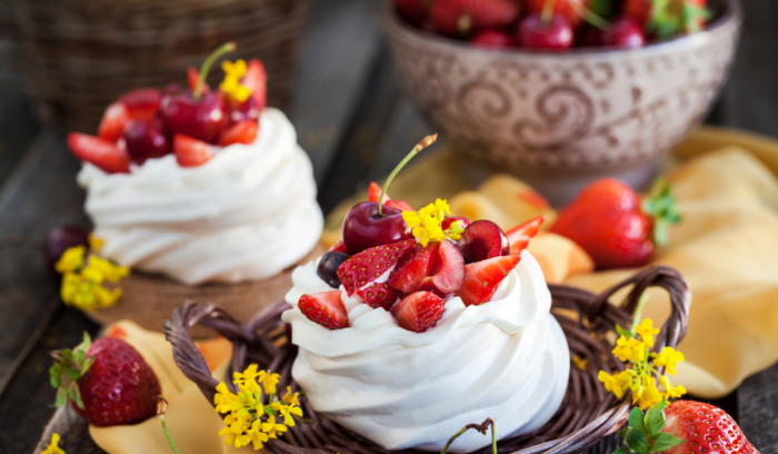 Mini Berry Pavlova Twirls recipe idea. An oven baked easy dessert for any occasion presented with fresh fruits and berries.