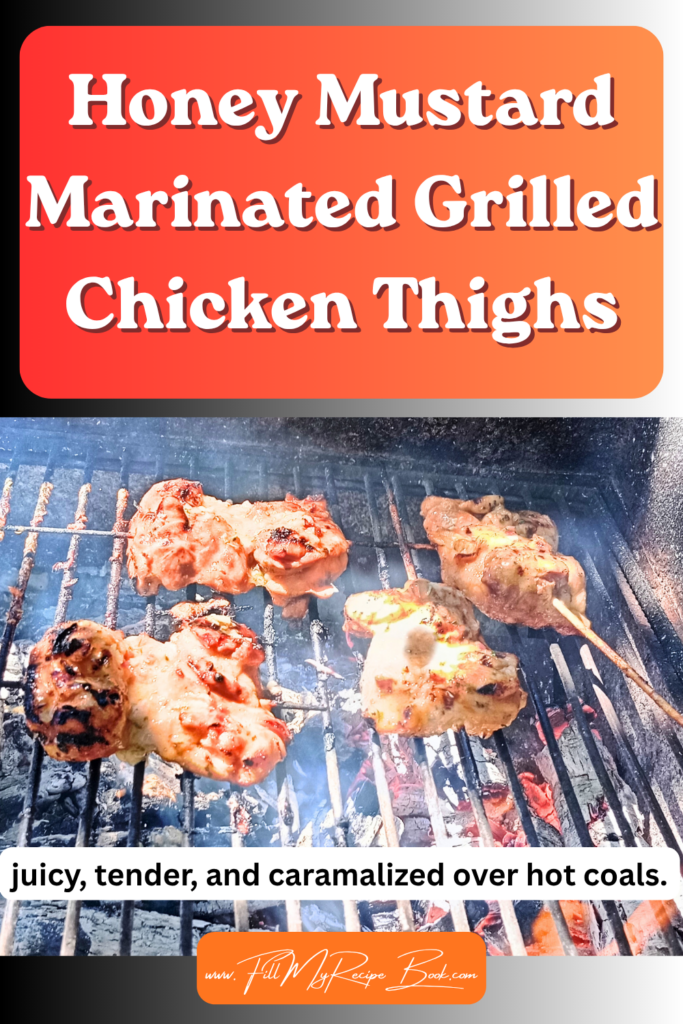 Honey Mustard Marinated Grilled Chicken Thighs is juicy, tender, and caramalized over hot coals. A BBQ or braai recipe for family meals.