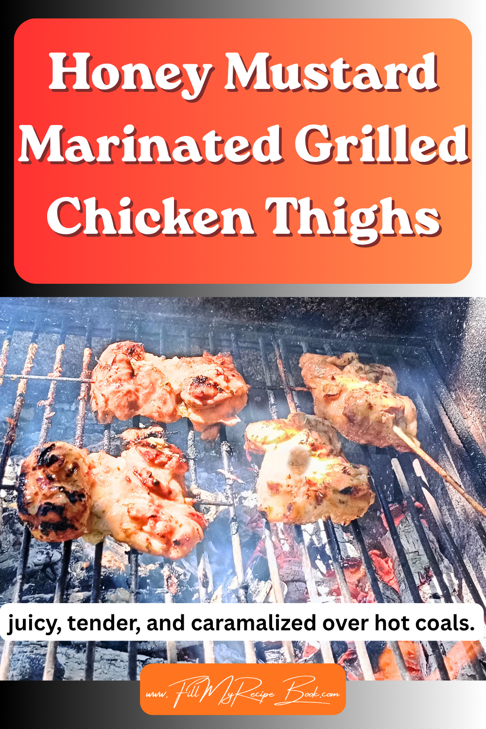 Honey Mustard Marinated Grilled Chicken Thighs is juicy, tender, and caramalized over hot coals. A BBQ or braai recipe for family meals.