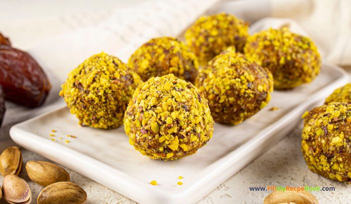 Easy Protein Energy Balls Recipe idea. A No Bake healthy bites with dates and nuts, pumpkin spice, for a tasty snack or treat.