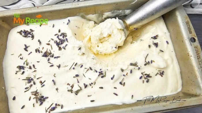 Creamy homemade honey lavender ice cream recipe. A floral, no churn dessert that’s easy to make, naturally sweetened and family friendly.